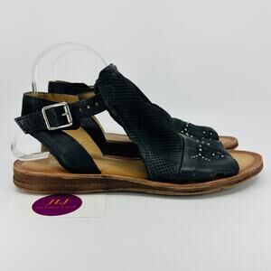 Miz Mooz Women's Fifi Black Leather Ankle-Strap Sandals Size 42 EU/ 10.5-11 US